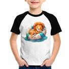 Camiseta Raglan Infantil Leãozinho Relaxando Na Piscina - Foca na Moda