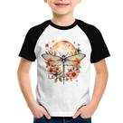 Camiseta Raglan Infantil Libélula, Lua e Flores - Foca na Moda