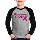 Camiseta Raglan Infantil Outubro Rosa Manga Longa - Foca na Moda