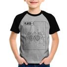 Camiseta Raglan Infantil Player 1 Controle Joystick - Foca na Moda