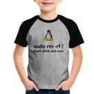 Camiseta Raglan Infantil sudo rm -rf / (Don't drink and root) - Foca na Moda