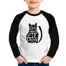 Camiseta Raglan Infantil Time spend with cats is never wasted Manga Longa - Foca na Moda