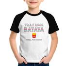 Camiseta Raglan Infantil Traz uma batata, frita por favor - Foca na Moda Camiseta Raglan Infantil Traz uma batata, frita por favor - Foca na Moda