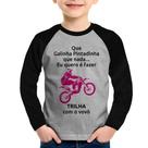 Camiseta Raglan Infantil Trilha com o vovô (moto rosa) Manga Longa - Foca na Moda