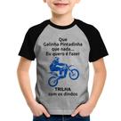 Camiseta Raglan Infantil Trilha com os dindos (moto azul) - Foca na Moda