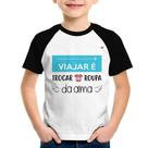 Camiseta Raglan Infantil Viajar é trocar a roupa da alma - Foca na Moda