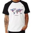 Camiseta Raglan Mapa mundi mosaico - Foca na Moda