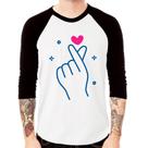 Camiseta Raglan Mini coração coreano Manga 3/4 - Foca na Moda