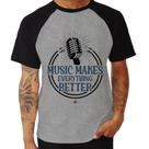 Camiseta Raglan Music makes everything better - Foca na Moda