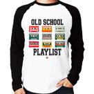 Camiseta Raglan Old School Playlist Manga Longa - Foca na Moda