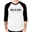 Camiseta Raglan Parei de beber, é verdade esse bilete Manga 3/4 - Foca na Moda