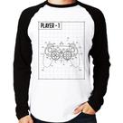 Camiseta Raglan Player 1 Controle Joystick Manga Longa - Foca na Moda