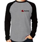 Camiseta Raglan Red Hat Linux Manga Longa - Foca na Moda