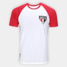 Camiseta Raglan São Paulo RetrôMania Basic Masculina - Branco e Vermelho Camiseta Raglan São Paulo RetrôMania Basic Masculina - Branco e Vermelho