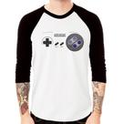 Camiseta Raglan Super Nintendo SNES Gamepad Manga 3/4 - Foca na Moda