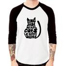 Camiseta Raglan Time spend with cats is never wasted Manga 3/4 - Foca na Moda