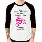 Camiseta Raglan Trilha com a titia (moto rosa) Manga 3/4 - Foca na Moda