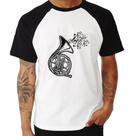 Camiseta Raglan Trompa Notas Musicais - Foca na Moda Camiseta Raglan Trompa Notas Musicais - Foca na Moda
