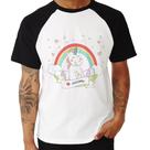 Camiseta Raglan Unicórnio Arco Íris - Foca na Moda