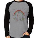 Camiseta Raglan Unicórnio Arco Íris Manga Longa - Foca na Moda