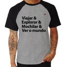 Camiseta Raglan Viajar & Explorar & Mochilar & Ver o mundo - Foca na Moda Camiseta Raglan Viajar & Explorar & Mochilar & Ver o mundo - Foca na Moda
