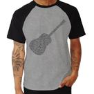 Camiseta Raglan Violão Notas Musicais - Foca na Moda