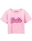 Camiseta recortada Barbie para mulheres rosa com logotipo retrô de algodão Camiseta recortada Barbie para mulheres rosa com logotipo retrô de algodão