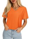 Camiseta recortada YUCOLEN para mulheres com decote em V e manga curta laranja