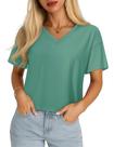 Camiseta recortada YUCOLEN para mulheres com decote em V e manga curta verde