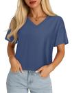 Camiseta recortada YUCOLEN para mulheres com decote em V, manga curta, azul, cinza