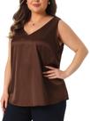 Camiseta regata Agnes Orinda Plus Size, seda, cetim, decote em V para mulheres