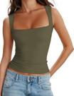Camiseta regata AURUZA com gola quadrada para mulheres verde militar tamanho S
