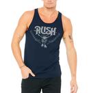 Camiseta Regata Banda Rush Fly By Night rock clássico, masculina, feminina, cavada azul petróleo
