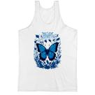 Camiseta Regata Borboleta azul com flores e folhas