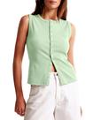 Camiseta regata canelada de cioatina com botões, sem mangas, verde ervilha, feminina