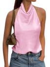 Camiseta regata Cicy Bell Summer Satin Halter Y2k sem encosto para mulheres Camiseta regata Cicy Bell Summer Satin Halter Y2k sem encosto para mulheres