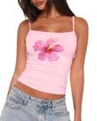 Camiseta regata Crop Cami Coatin Cute Y2K com estampa floral rosa