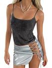Camiseta regata curta AIHUKOCY feminina brilhante de malha transparente sólida