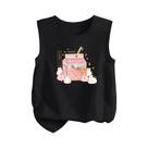 Camiseta Regata De Algodão Para Meninas Com Estampa De Coelho Kawaii E Leite De Pêssego, Camiseta