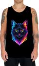 Camiseta Regata de Gatinho Colorido Neon Vetor 12