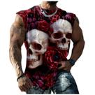 Camiseta regata Domirica Skull com rosa com estampa 3D para homens, tamanho 2GG