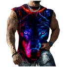 Camiseta regata Domirica Workout Neon Wolf Print para homens tamanho GG