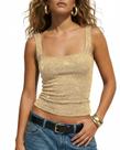 Camiseta regata feminina BAIGRAM Shimmer, gola quadrada, dourada do ano 2000