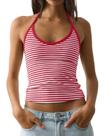 Camiseta regata feminina BAIGRAM Y2K listrada com alça espaguete vermelha branca Camiseta regata feminina BAIGRAM Y2K listrada com alça espaguete vermelha branca
