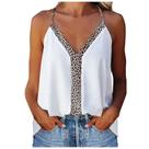 Camiseta regata feminina casual com alça de chiffon sem mangas estampa de leopardo com decote em V Camiseta regata feminina casual com alça de chiffon sem mangas estampa de leopardo com decote em V