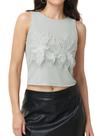 Camiseta regata feminina Cazaddi em malha floral 3D Summer Crop Grey-S