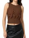 Camiseta regata feminina Cazaddi, malha floral 3D, dupla camada, marrom Camiseta regata feminina Cazaddi, malha floral 3D, dupla camada, marrom