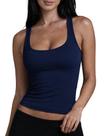 Camiseta regata feminina CHANGEZOE, decotada, decotada, gola redonda, azul marinho