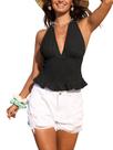 Camiseta regata feminina CUPSHE, floral, avental, com babados, preta