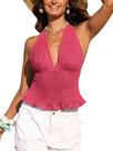 Camiseta regata feminina CUPSHE, floral, avental, com babados, rosa M
